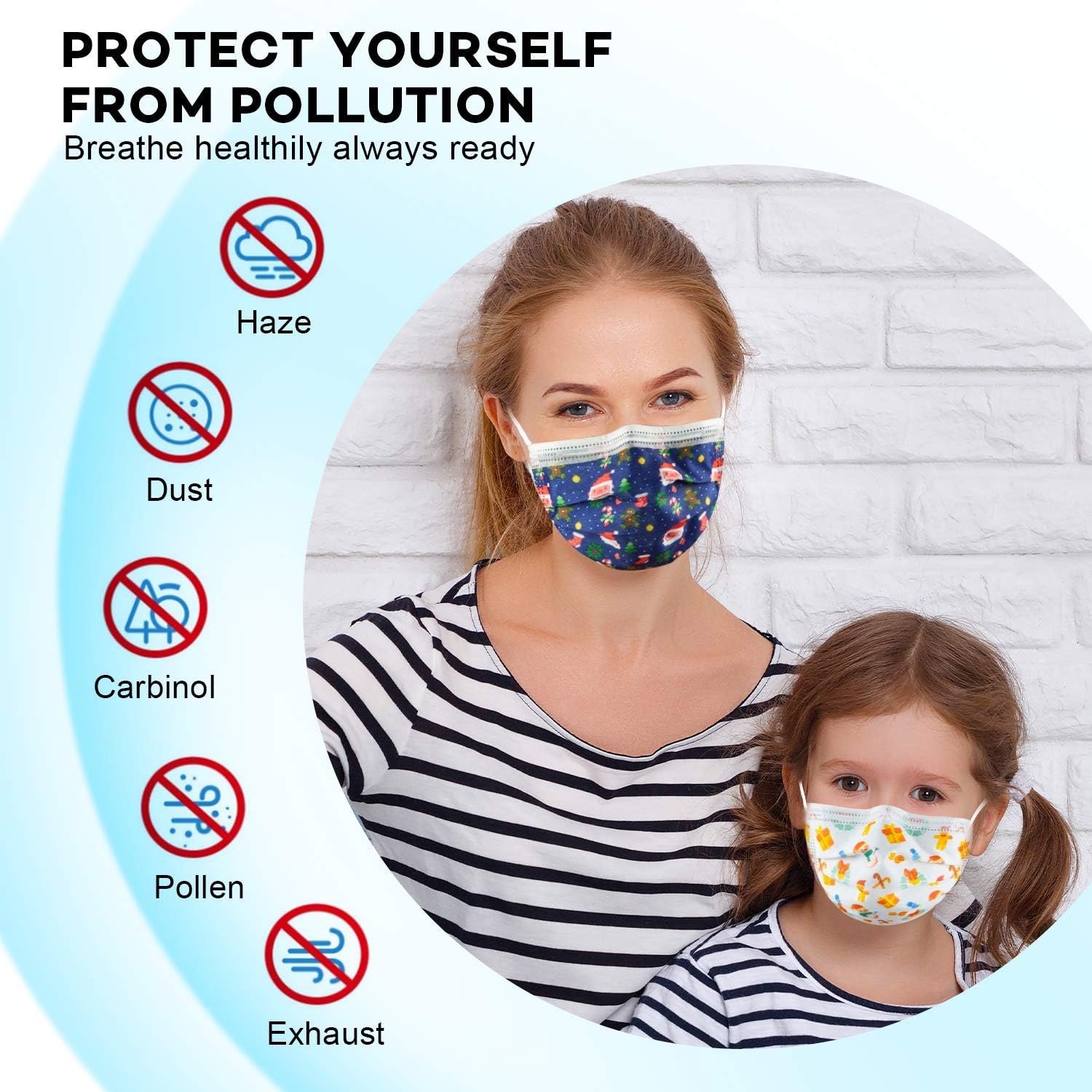 XDX Christmas Masks, Disposable Masks for Kids-3 Cute Patterns for Children's Size- Adjustable Ear Loops & Nose Wire Face Mask for Boys Girls (30Pcs)