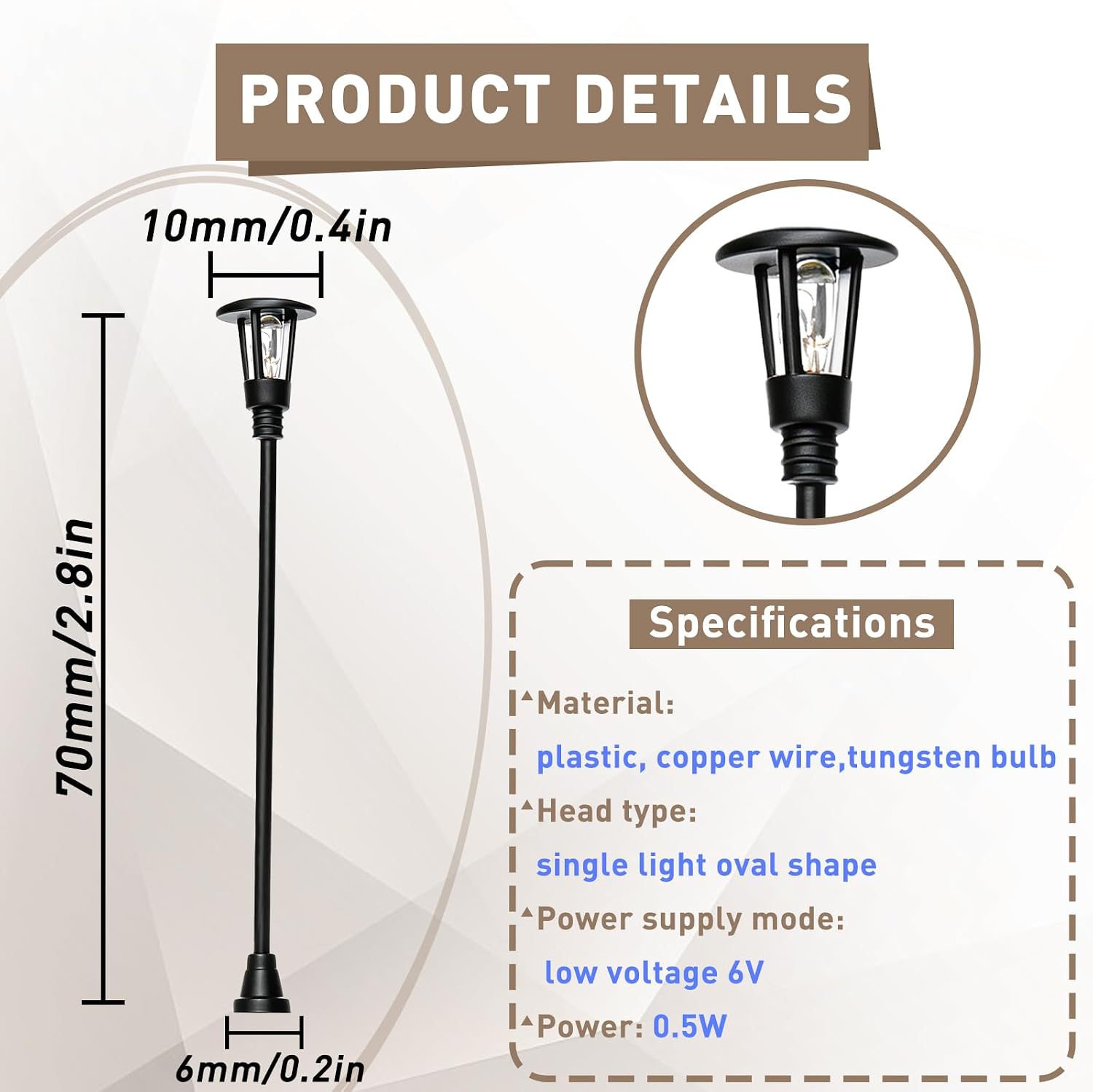 Mini Street Light Model 2.8" Miniature Dollhouse Lamp Ornament 2 Pcs-Micro Landscape Lamp Single Light Oval Shape for Fairy Garden Accessories & Christmas Layouts, Black image 2
