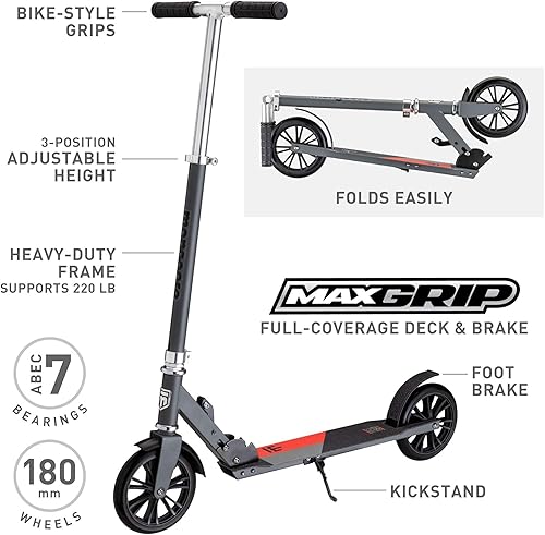 Miniatura 4 de Mongoose Trace Kick Scooter para jóvenes, adultos, niños y niñas, de liberación rápida, ligero y fácil de plegar, agarres estilo bicicleta, soporta