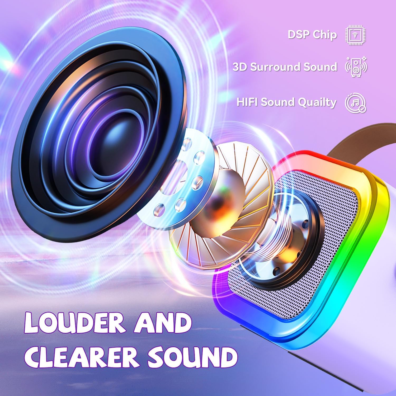 Upgraded Mini Karaoke Machine with 3 Wireless Microphones for Kids Girls Boys - Karaoke Party Speaker Christmas Birthday Gifts for 4 5 6 7 8 9 10 11+ Year Old - Kids' Instrument Accessories - Purple - Image 5