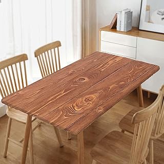 Rectangle Tablecloth Wood Grain Table Cloth Cover Sandy Brown Fitted Tablecloths for Rectangular Tables Waterproof Polyester Cloths with Elastic Edge, Fit for 48x24 Inch Table, Style 18
