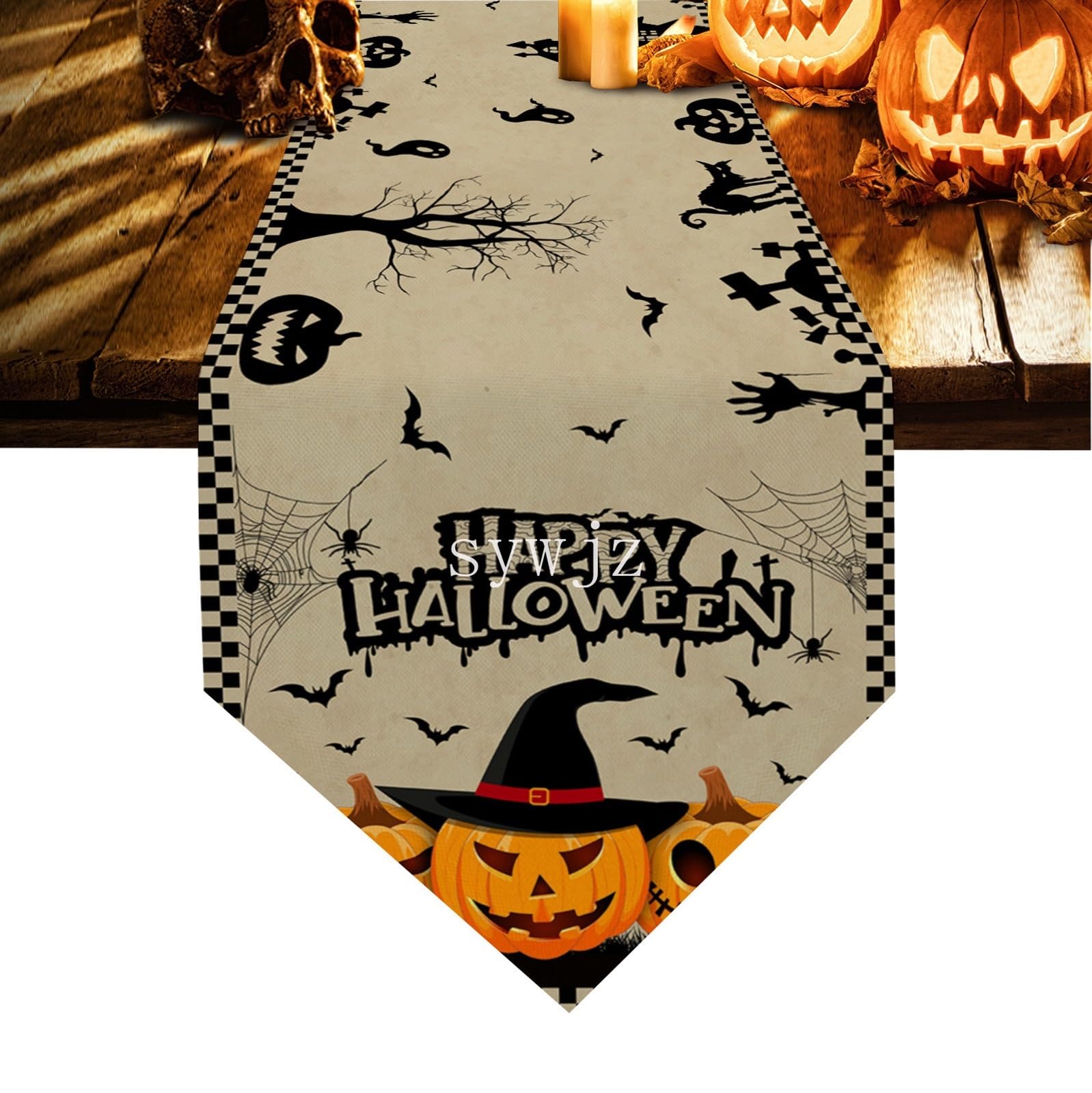 Bieżnik Na Halloween W Kształcie Dyni, Lniany Bieżnik Na Stół Wzór Pająka Prezent Świąteczny Strona Główna Przyjęcie Świąteczne Mata Na Stół Dekoracje Ślubne Wystrój stołu(12,200x33cm)