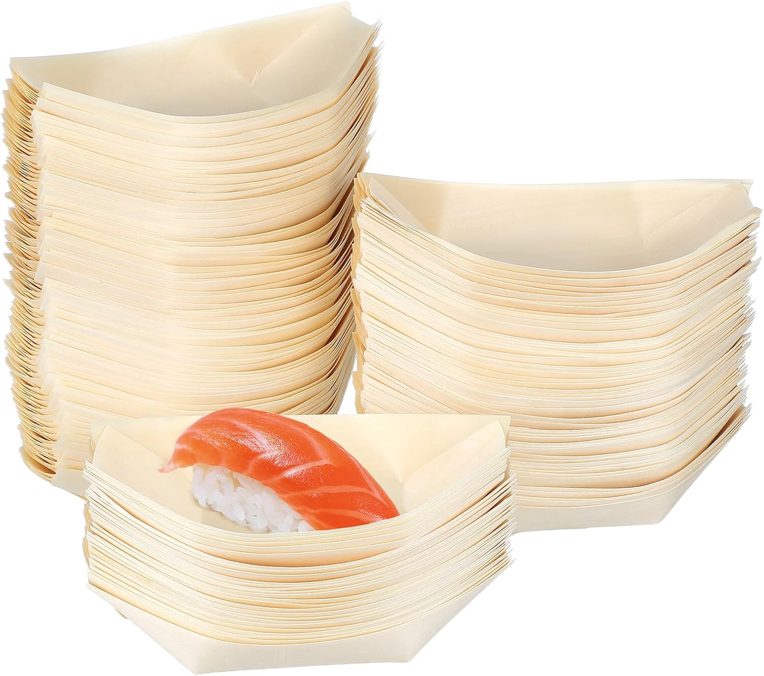 Beaupretty 150 Platos Desechables de Madera para Sushi, Bandejas Tipo Barco
