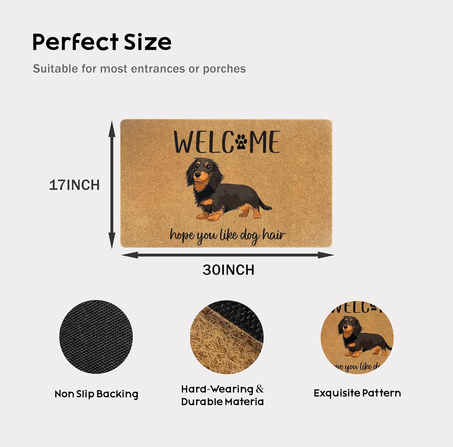 Funny Dachshund Door Mats, 30x17″ Faux Coir Non-Slip Welcome Mat for Indoor & Outdoor Entry, Hope You Like Dog Door Mat,Pet Lover Gift, Durable Dirt-Trapping Rug, Perfect Housewarming