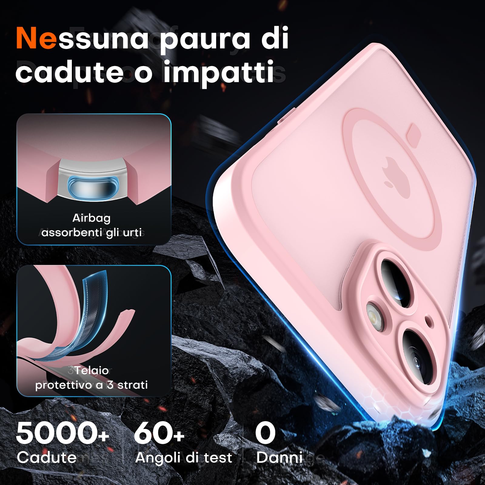 TOCOL Cover Magnetica per iPhone 13 6,1 Pollic, Compatibile con MagSafe, Protezione Fotocamera Integrata, Custodia Antiurto Traslucida Opaca, Rosa Chiaro