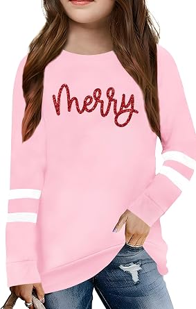 Christmas Shirts for Kids Gril Boy Merry Christmas Long Sleeve Shirt Xmas Ugly Tree Printed Strip Tee Top 5-14 Years
