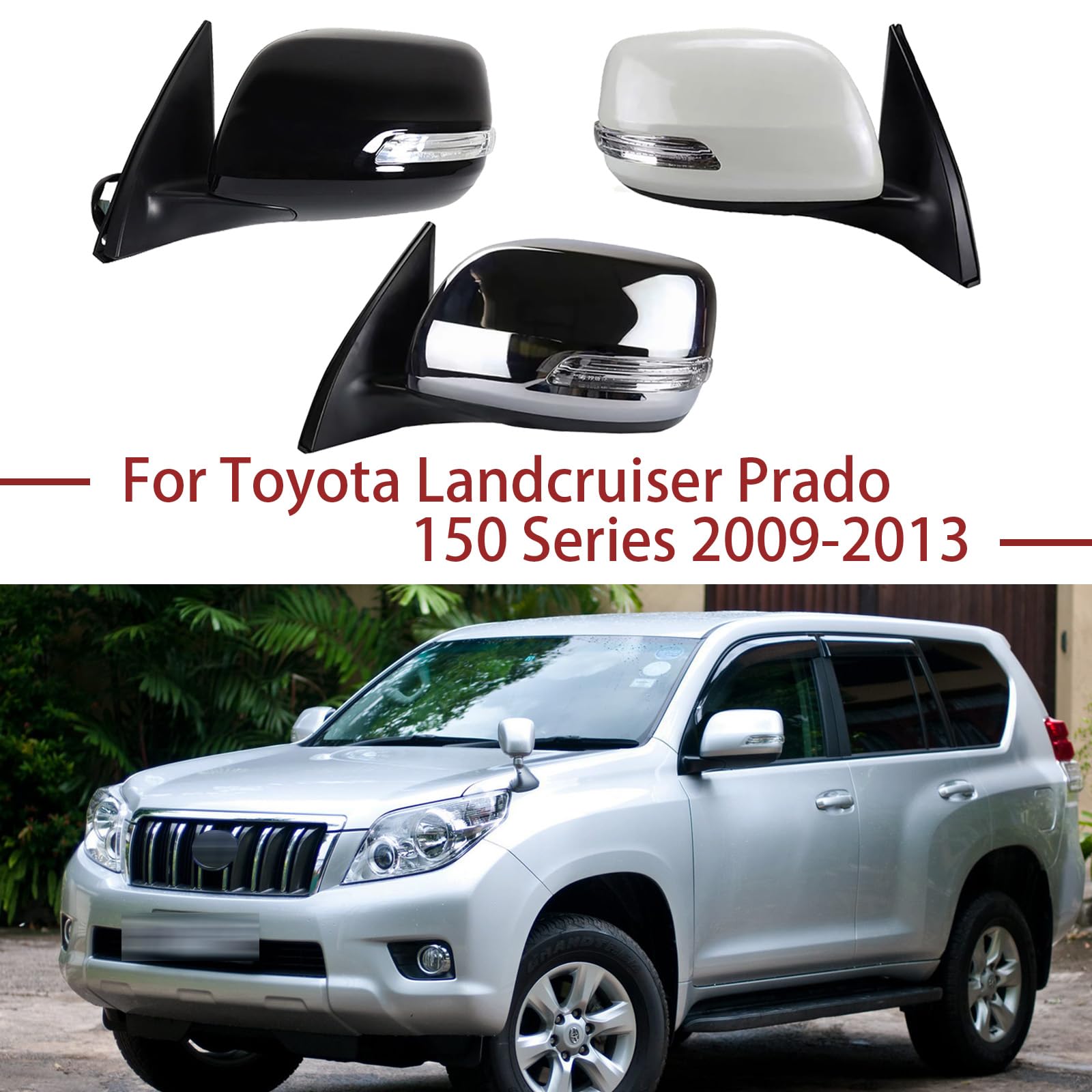 TiJeRa Espejos Laterales Para Toyota Landcruiser Prado 150 Series 2009-2013 Espejos Exteriores Con Intermitentes Ajuste Eléctrico Lentes Calefactados