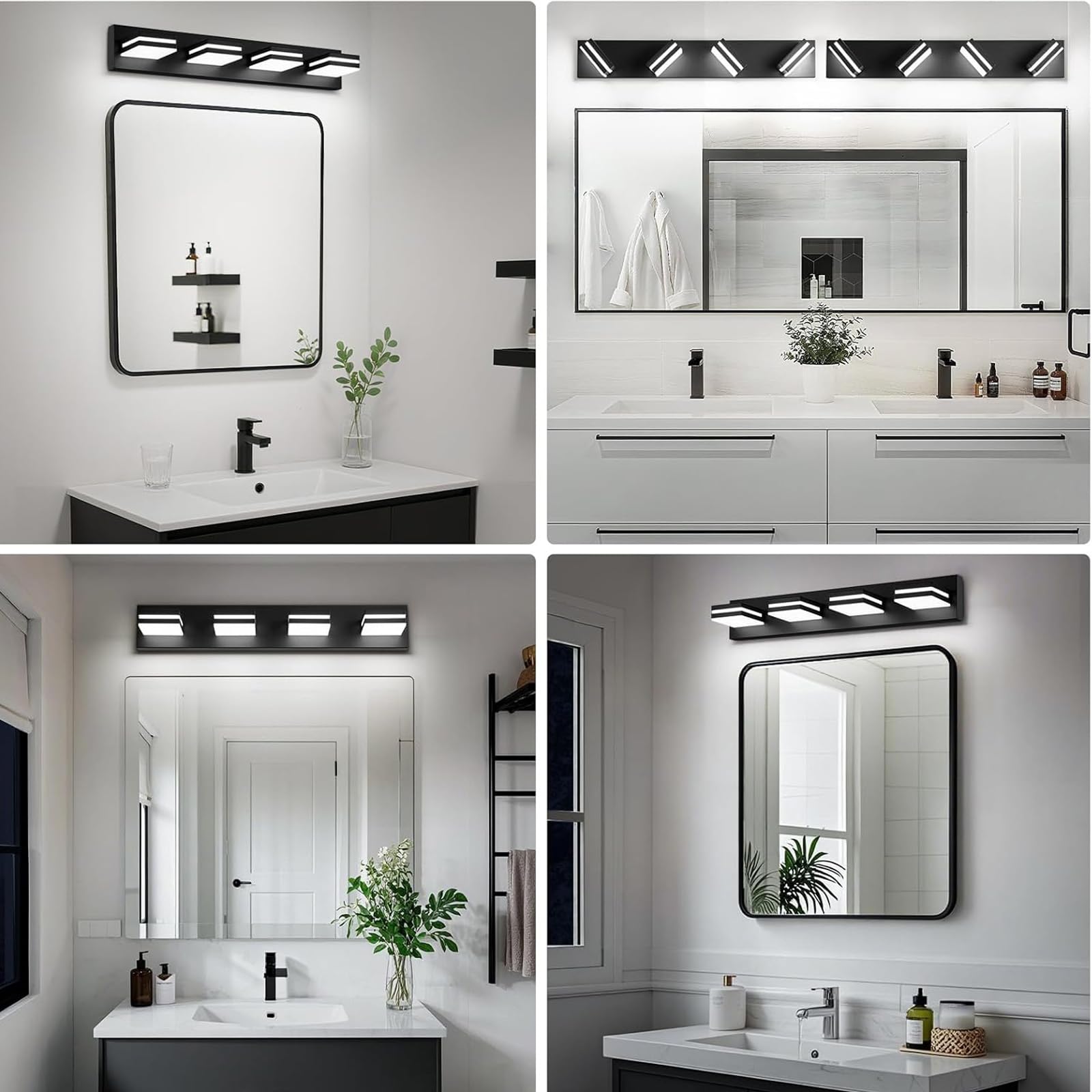 LED Spiegelleuchte Bad Wandleuchten 350° Drehbar Einstellbarer Winkel Wandleuchte Spiegelschrank Wandbeleuchtung für Wohnzimmer Schlafzimmer Schminktisch Badezimmer (Schwarzes Neutrales Licht,3 Köpfe)