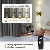 Vista 4 de Juego de 2 apliques de pared dorados que funcionan con pilas, juego de 2 apliques de pared inalámbricos recargables con control remoto, moderna