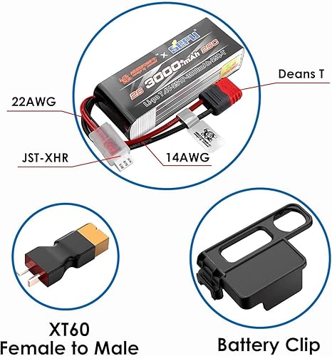 Miniatura 3 de 2 unids 2S 7.4 V 25C 3000 mAh batería con T enchufe para MJX H16E H16P H16PL H16BM H16DR H16GT 14301 JC16EP M161 RC control remoto coche