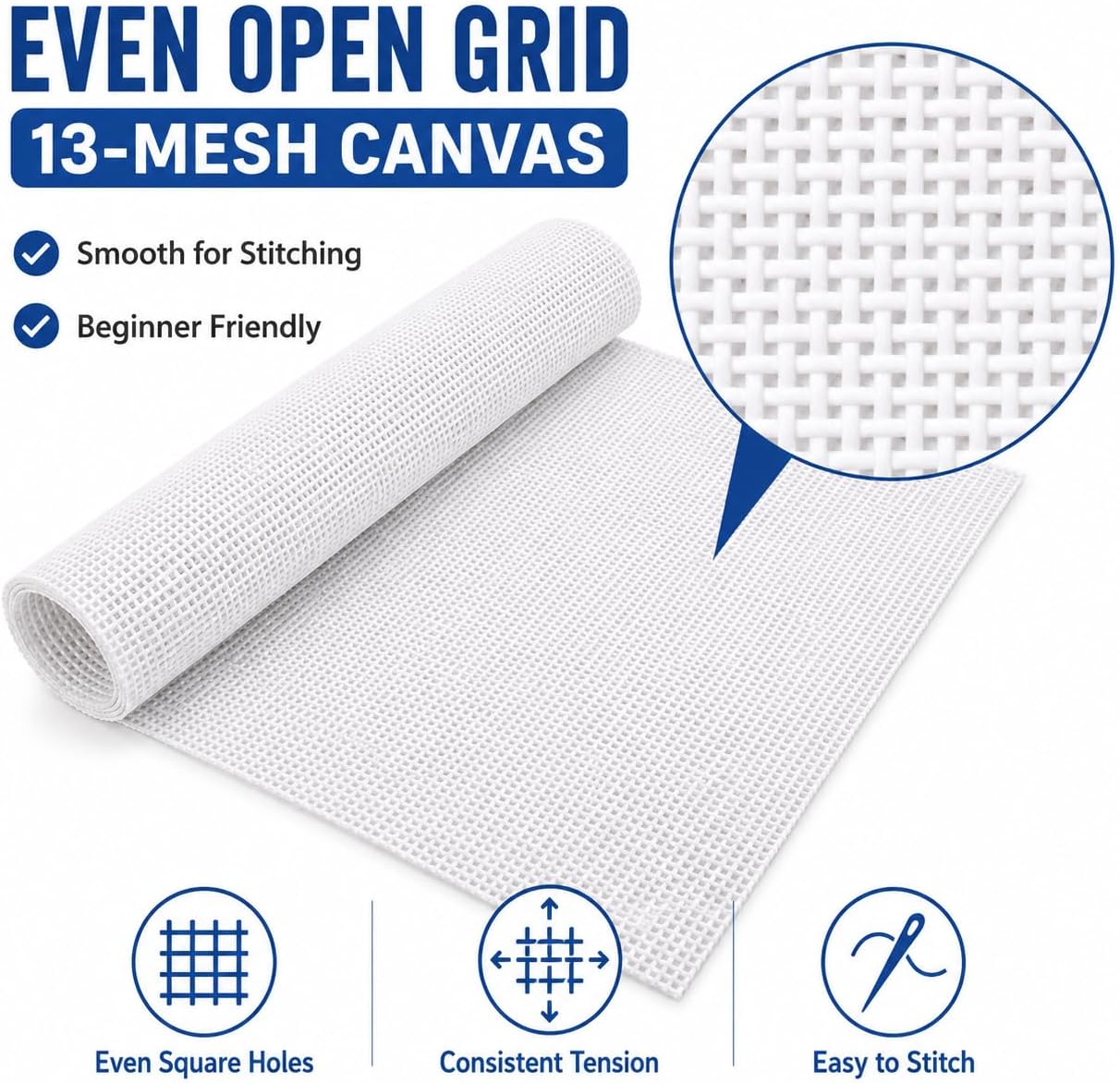 Needlepoint Canvas, 20" X 18", 13-mesh White Needlepoint Canvas Embroidery Blank White Cotton