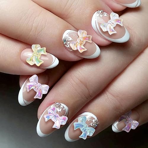 Miniatura 6 de HINZIC 250 lazos de Aurora para uñas, lazos 3D para uñas, coloridos lazos acrílicos con purpurina, bonitos lazos de resina para uñas, perlas de