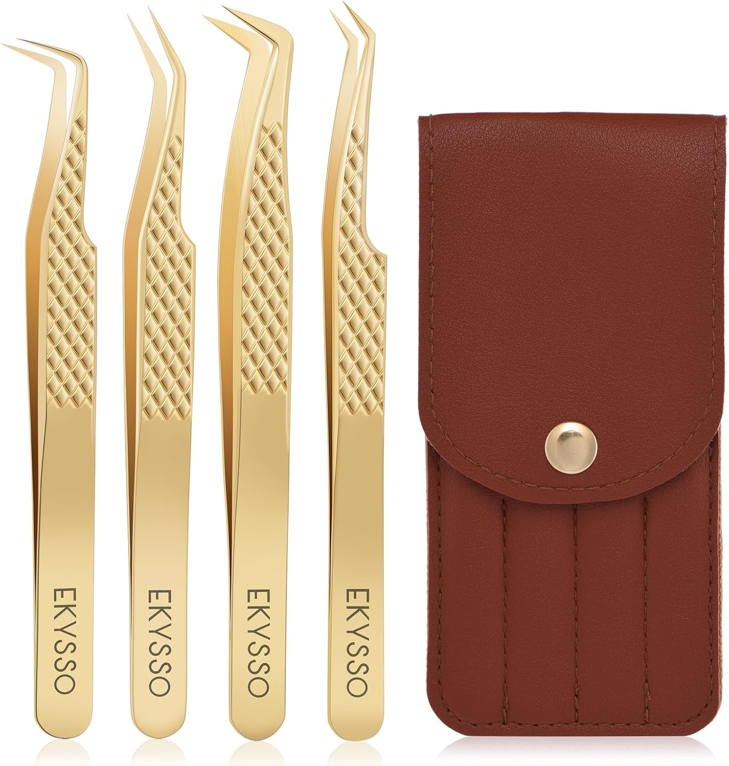 Lash Tweezers Set, Pack of 4 Eyelash Extension Tweezers, High Precision Tweezers for Classic, Volume & Mega Volume Lashes, Lash Extension Supplies, Lash Artist Must-Have Tools (Gold, 4 Pack)