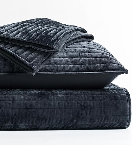 Miniatura 120 de EVERGRACE Velvet Quilt Set King Size, Luxurious Soft Striped Channel Bedding Set, Lightweight Velvet Comforter for All Season, Oversized Bedspread