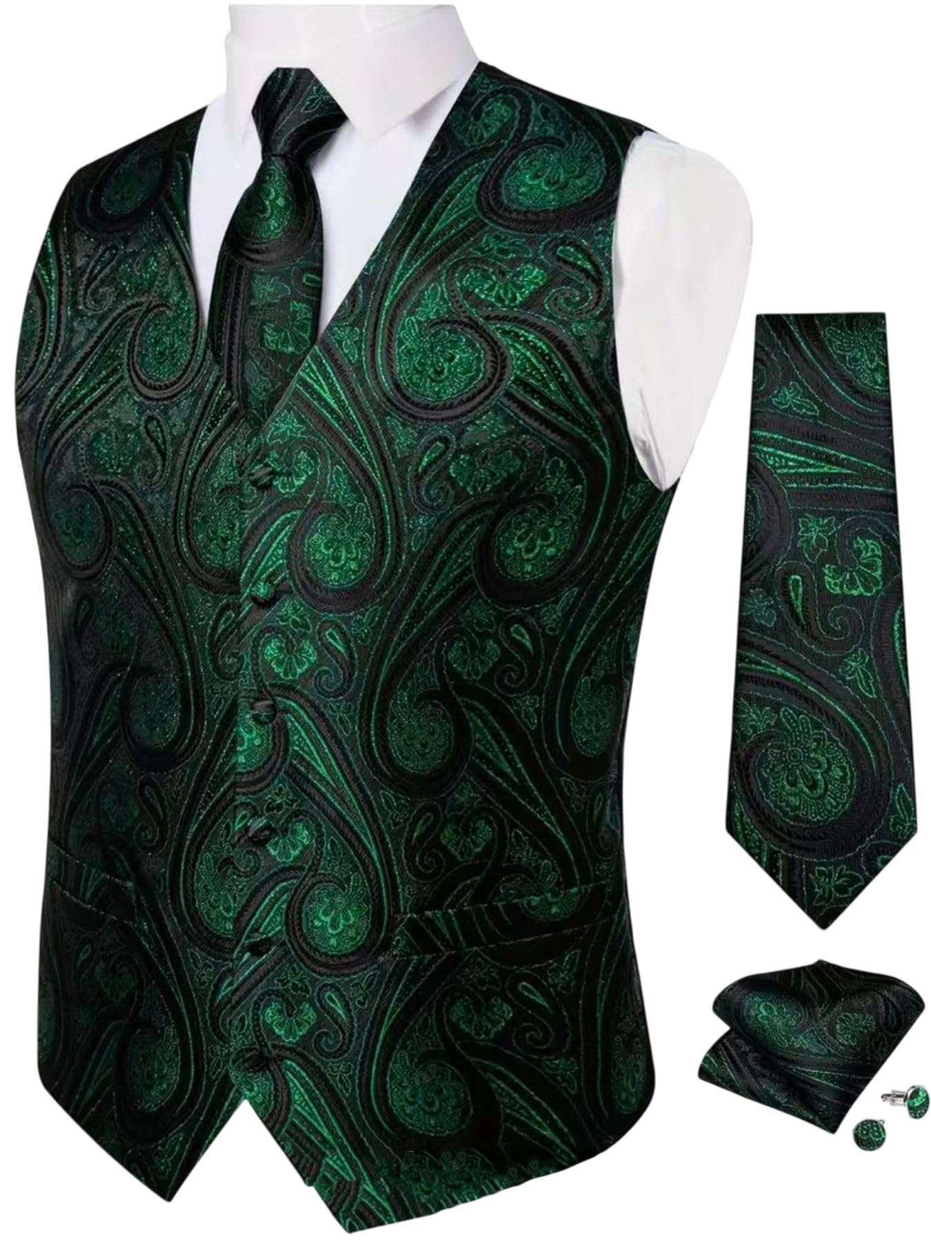 Męska kamizelka Paisley żakardowa jednorzędowa slim fit z wiązaniem poszetka kwadratowa do noszenia na co dzień