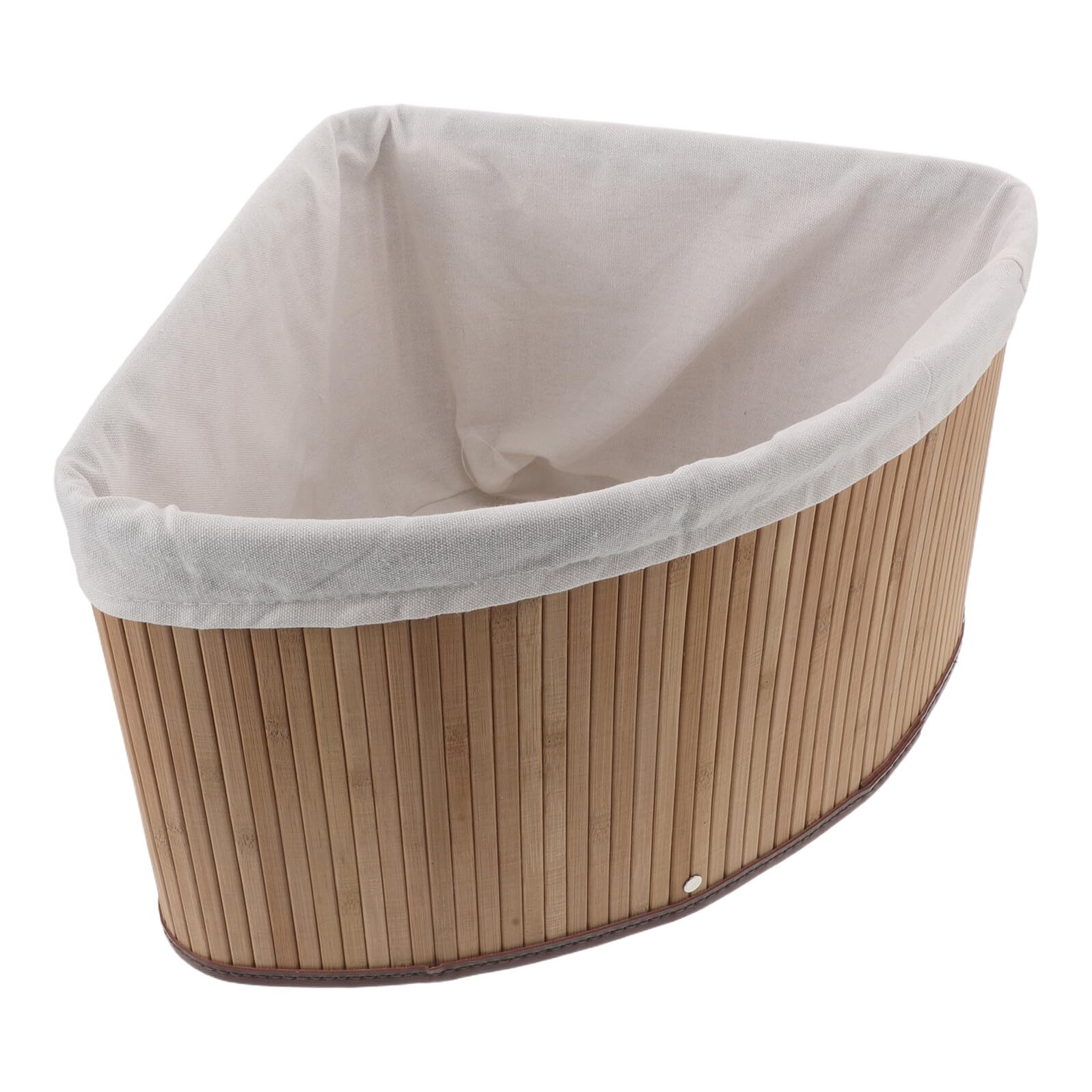 Cesta Esquinera Triangular de Bambú Natural 29 Cm X 22 Cm con Forro Lavable de Color Claro, Organizador Multiusos para Despensa, Cocina y Armario, Cesta de Almacenamiento Tejida