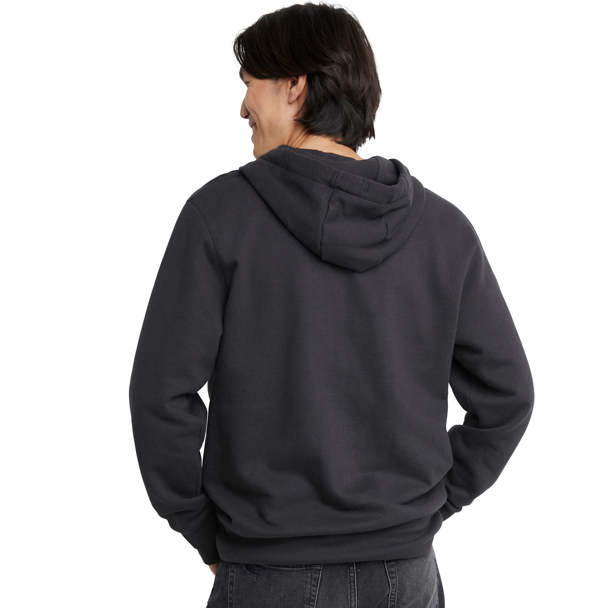 Hanes Męska bluza polarowa Originals Full, średniej wagi, bluza z kapturem z zamkiem błyskawicznym, czarna, S, Czarny, S