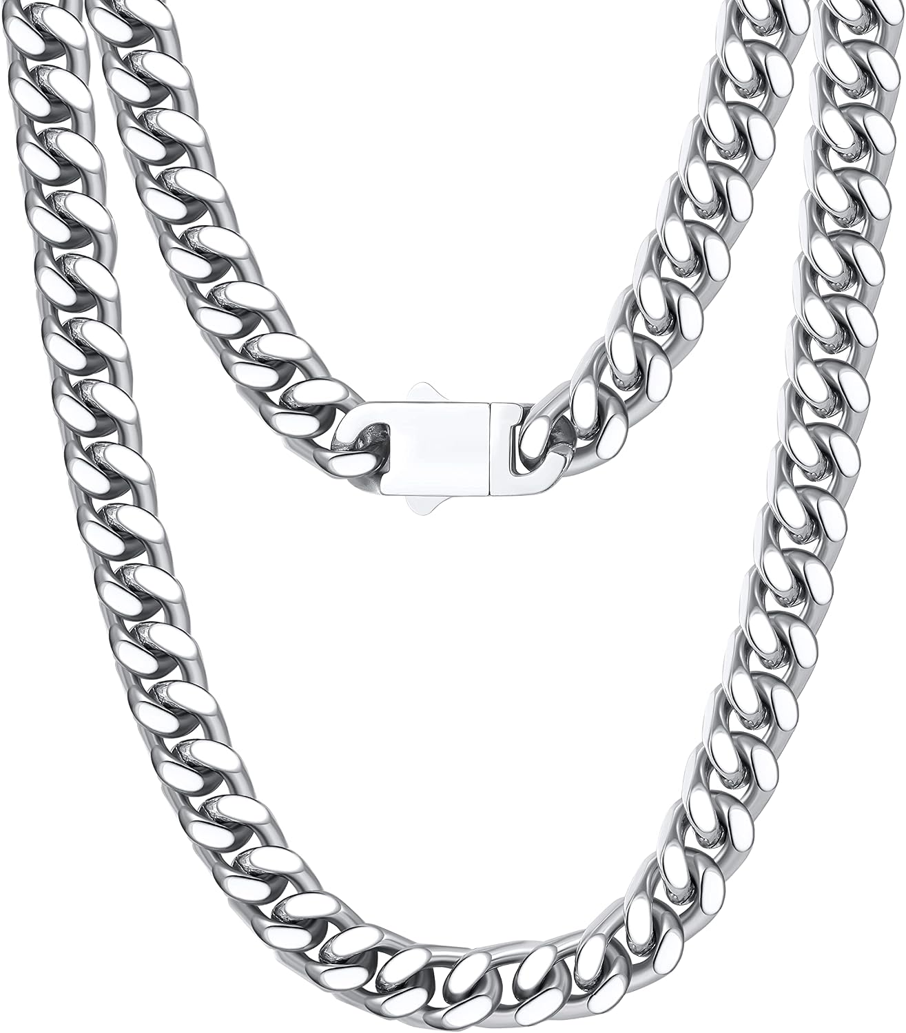 12mm Miami Cuban Link Chain for Men Women 316L Stainless Steel Man Hiphop Silver Color Choker Necklace 16/18/20/22/24/26 Inches