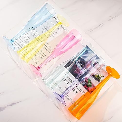Miniatura 7 de WDF Paquete de 36 Copas de Champán de Plástico Coloridas - 7 OZ Copas de Champán Coloridas de Plástico Suministros para Fiestas, Rosa, Amarillo,