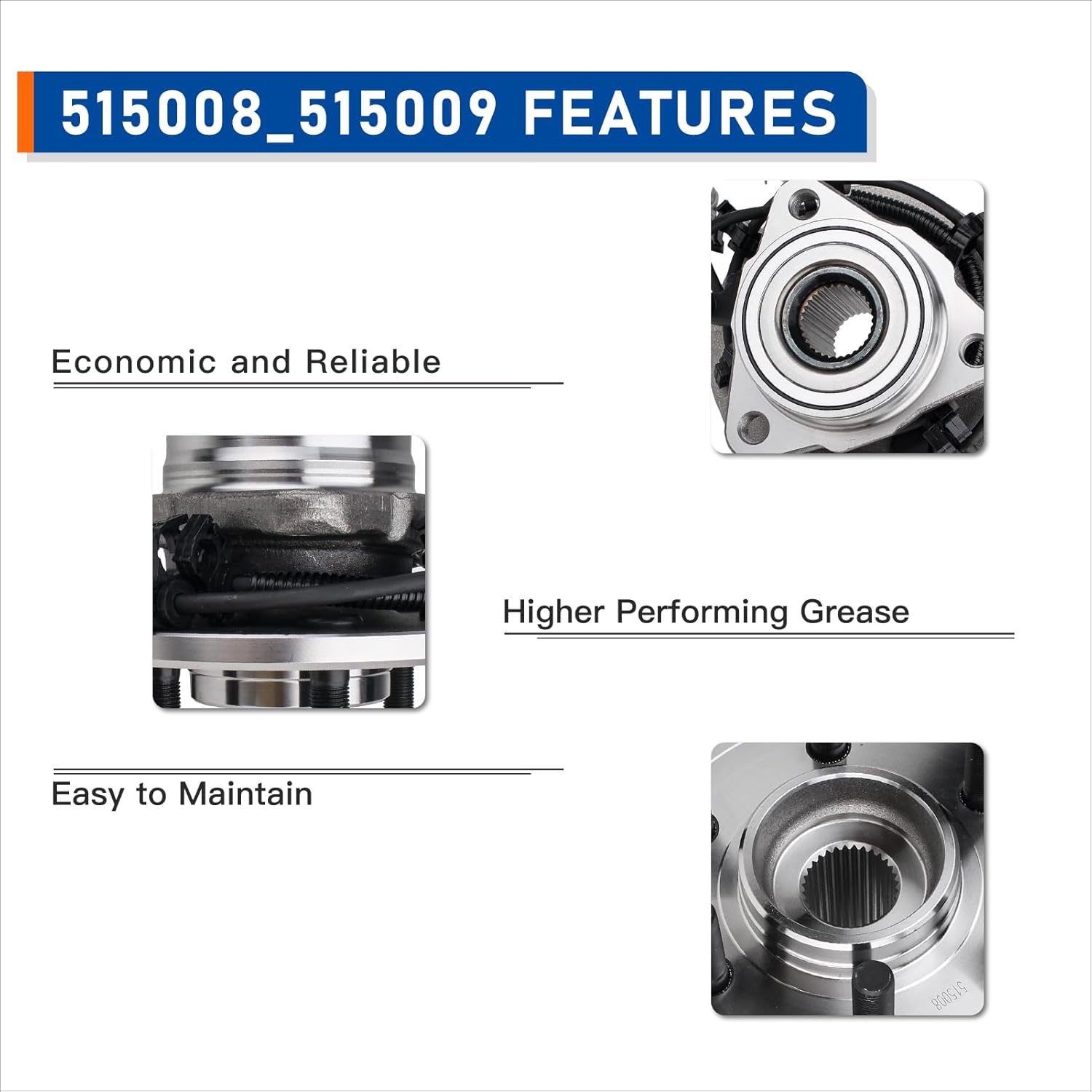 PAROD 515008 515009 4WD Front Wheel Bearing & Hub Assembly Compatible with 1997-2004 Dodge Dakota, 1998-2003 Durango [w/ 4-Wheel ABS]