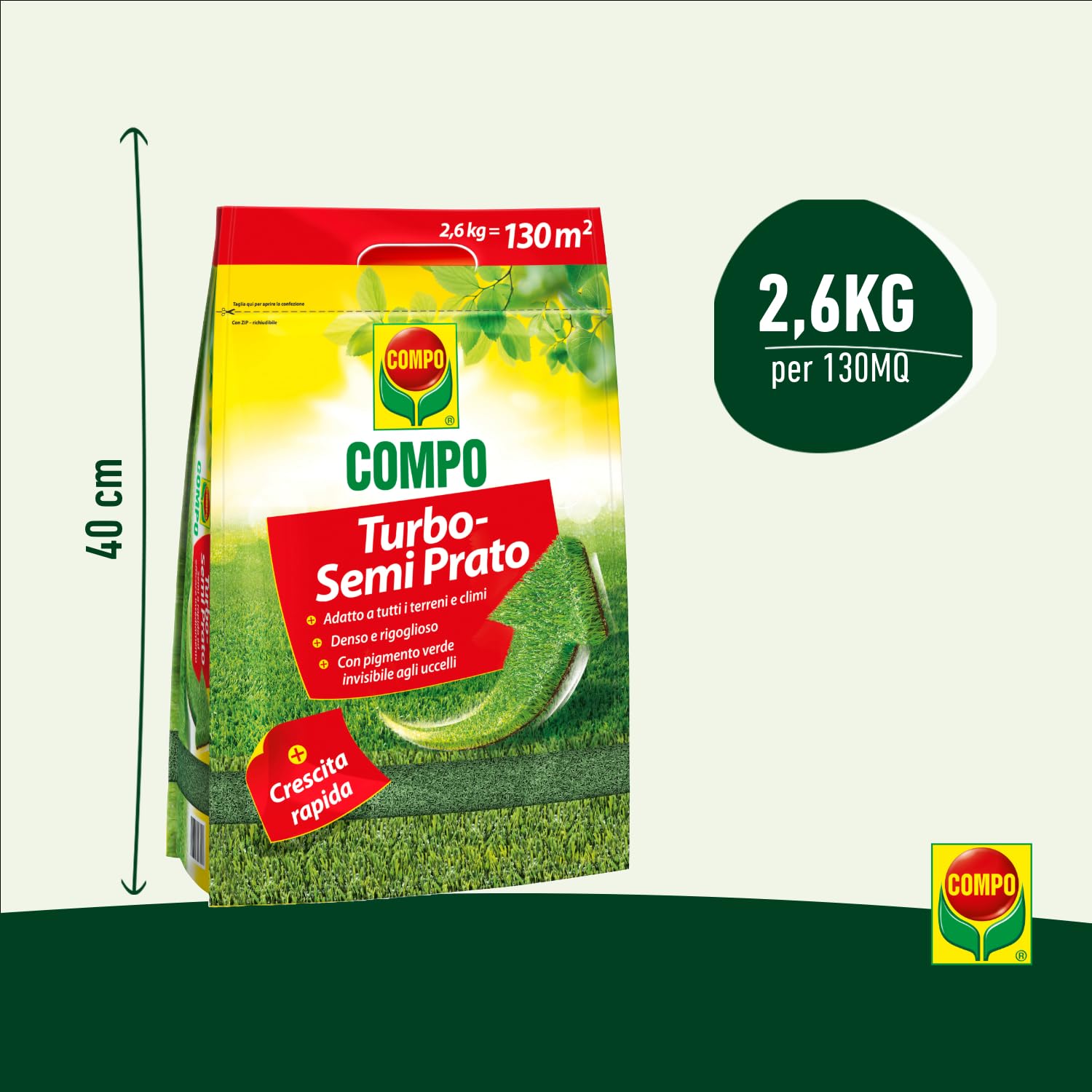 COMPO TURBO Semi per il Prato, Germinazione Rapida e Inseidamente Efficace, 2,6kg