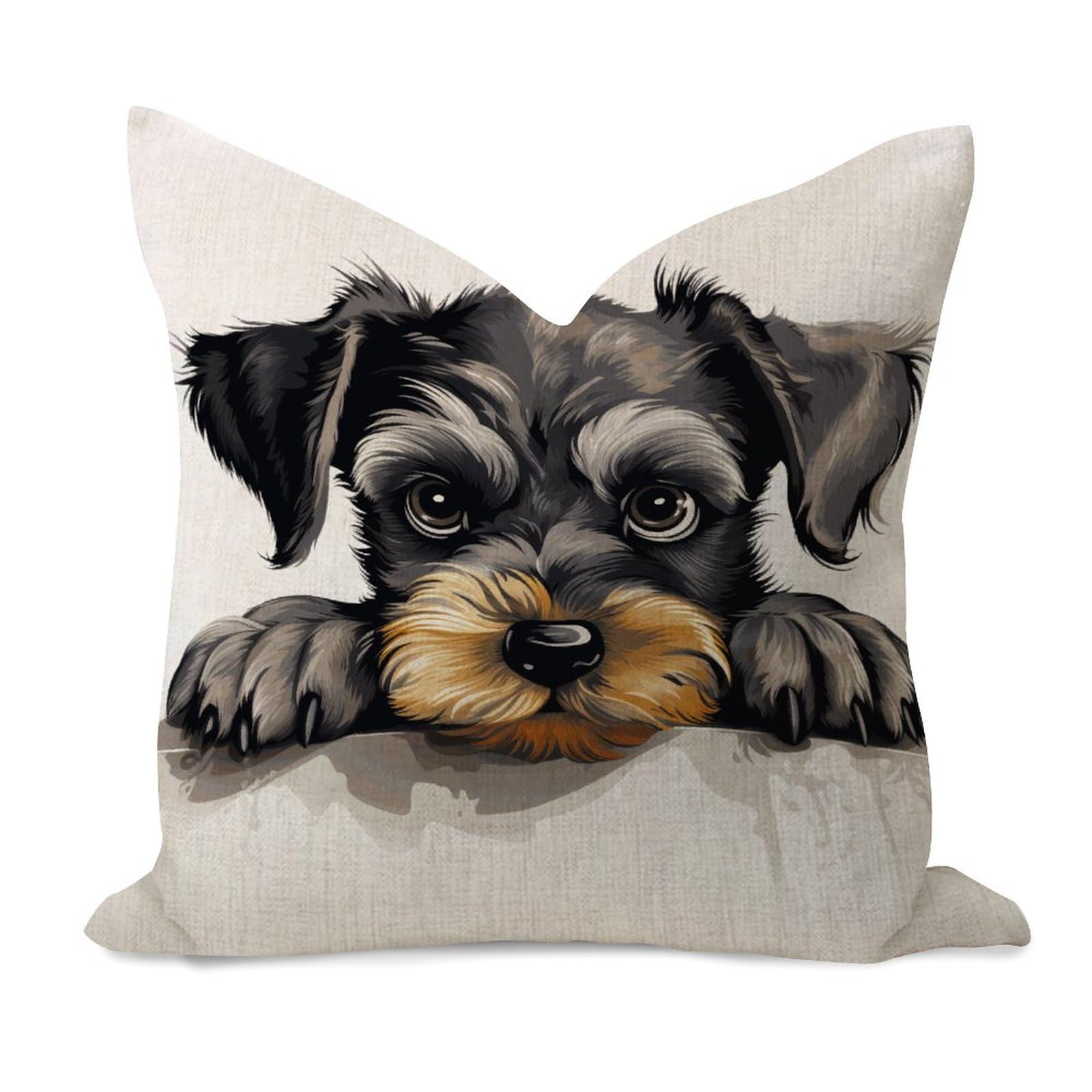 WSDESDEC Modern Throw Pillow Covers 24x24in Peeking Miniature Schnauzer Decoration Breathable Pillows Cushion Covers Dog And Cat Lover Animal Cotton Linen Pillowslip for Couch Bedroom Chair