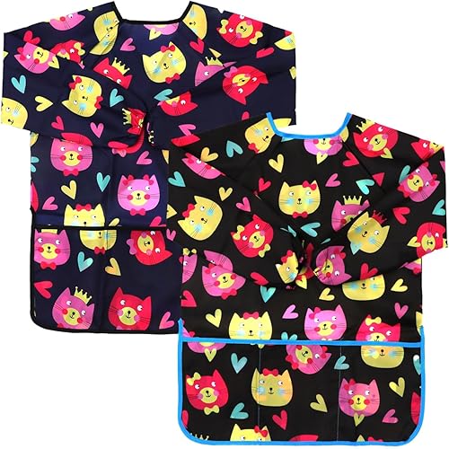 Paquete de 2 batas de arte para niños, impermeables, delantales de pintura para niños, delantales de arte para niños, delantal de pintura de manga