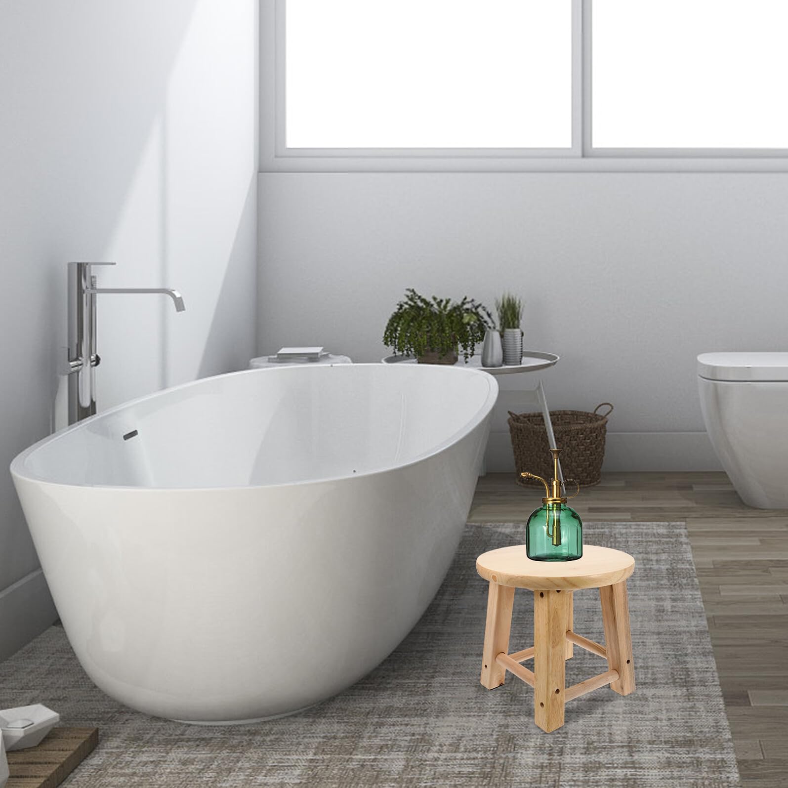 Mini taburete redondo de madera – Asiento de baño antideslizante creativo ligero y estable diseño de cuatro patas para cambiar zapatos y uso doméstico - Práctico y elegante
