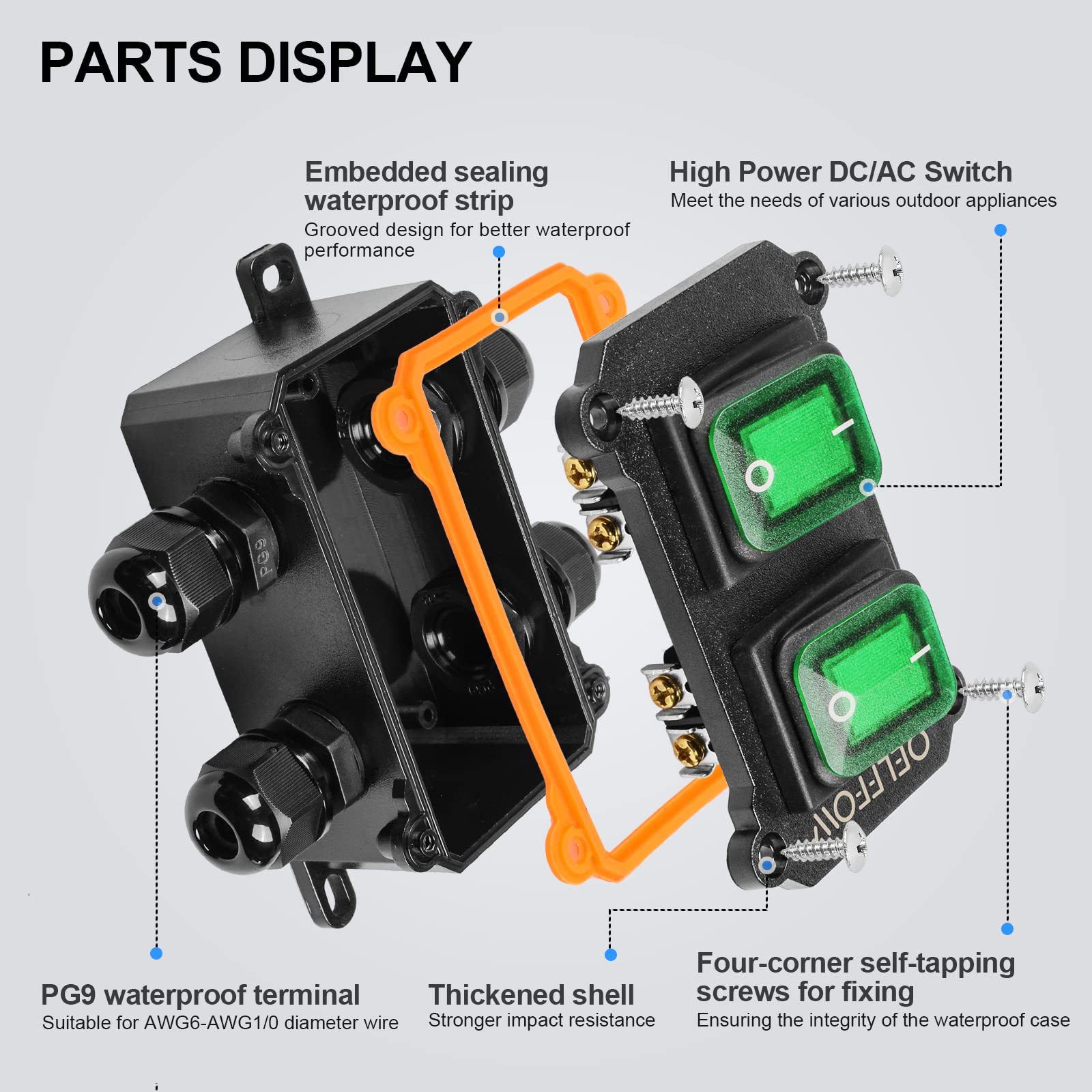 Snapklik.com : OELFFOW Waterproof On Off Toggle Switch Double Switch