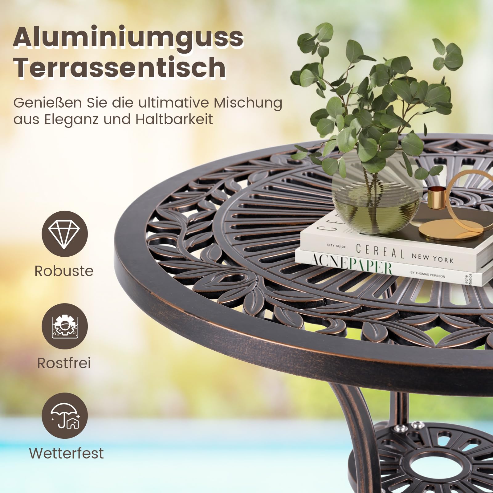 Tuintafel met parasolgat 55x55x46,5 cm poly rattan bruin
