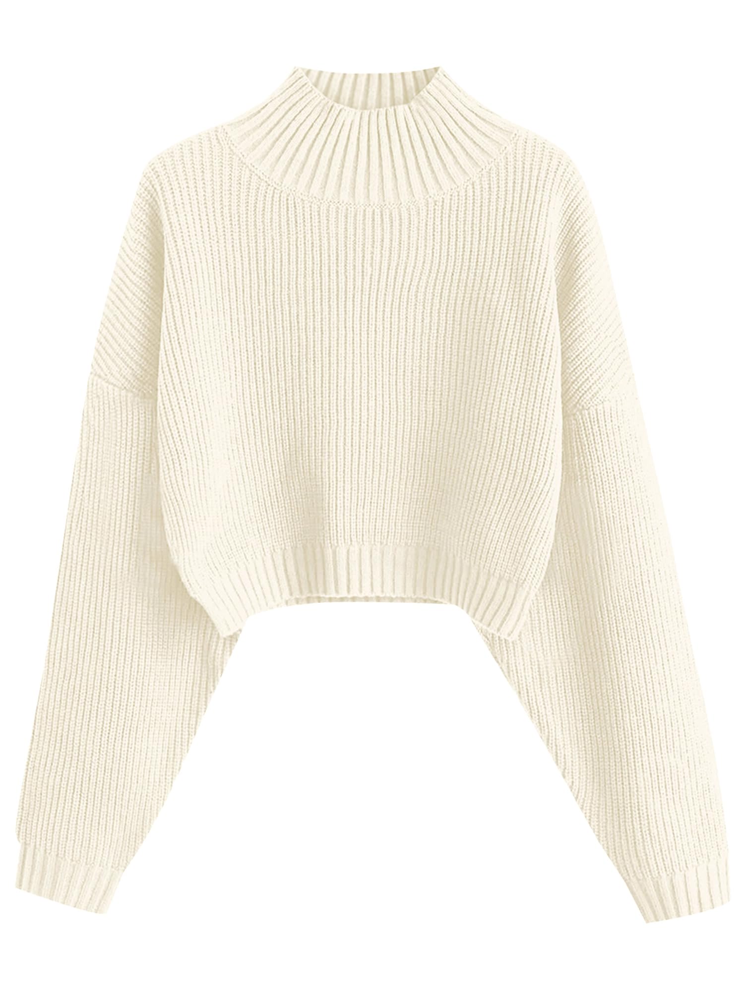 Zaful Womens Cropped Turtleneck Sweater Lantern Sleeve Ribbed Knit