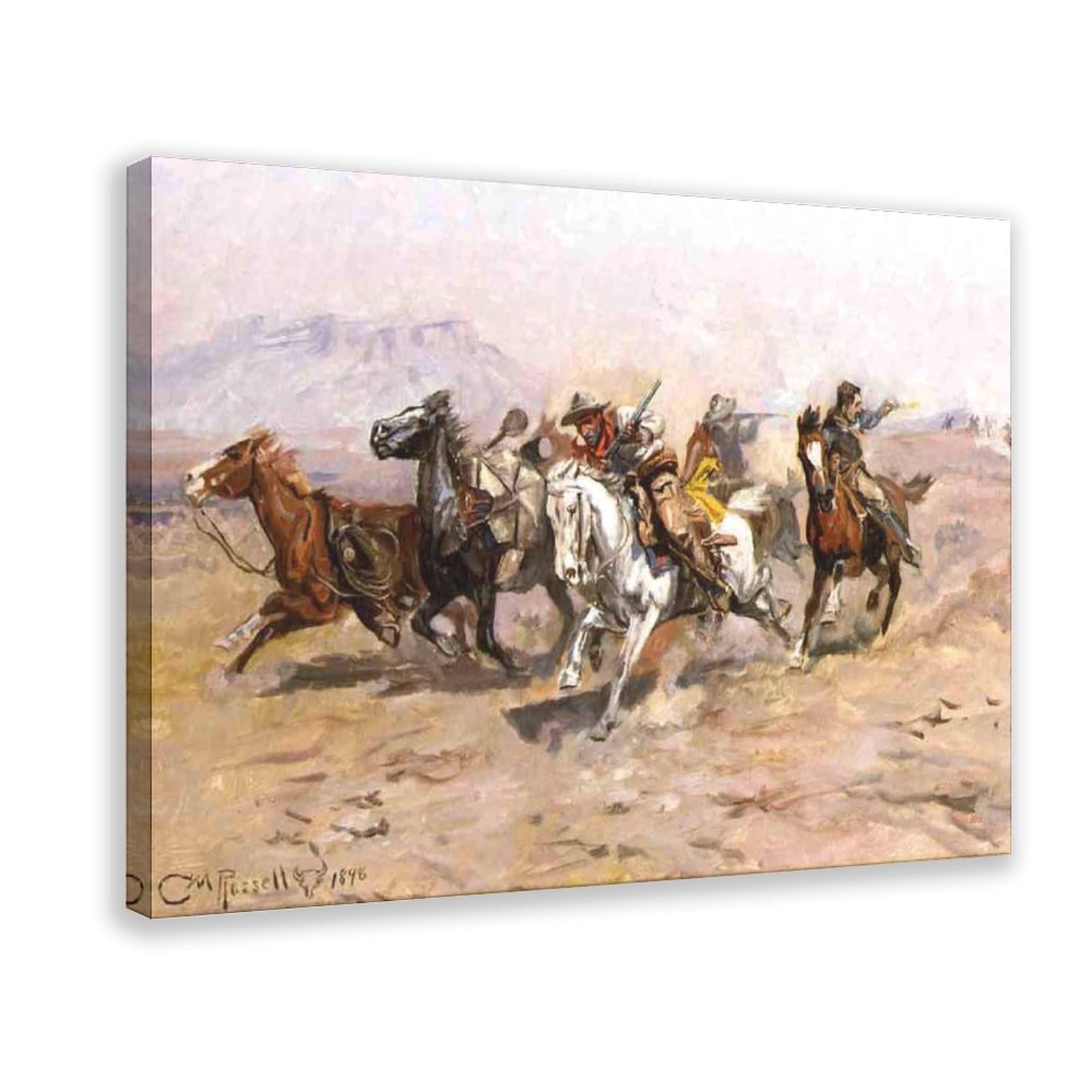 Charles M Russell Outnumbered impression sur toile avec cadre robuste - 8
