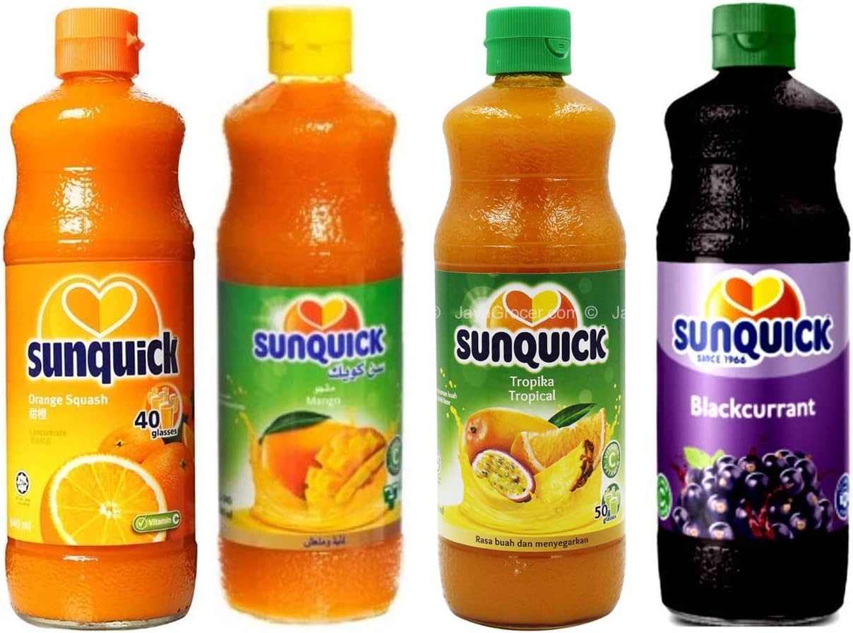 Sunquick Cordial 700ml assorted four flavours four bottles in total.