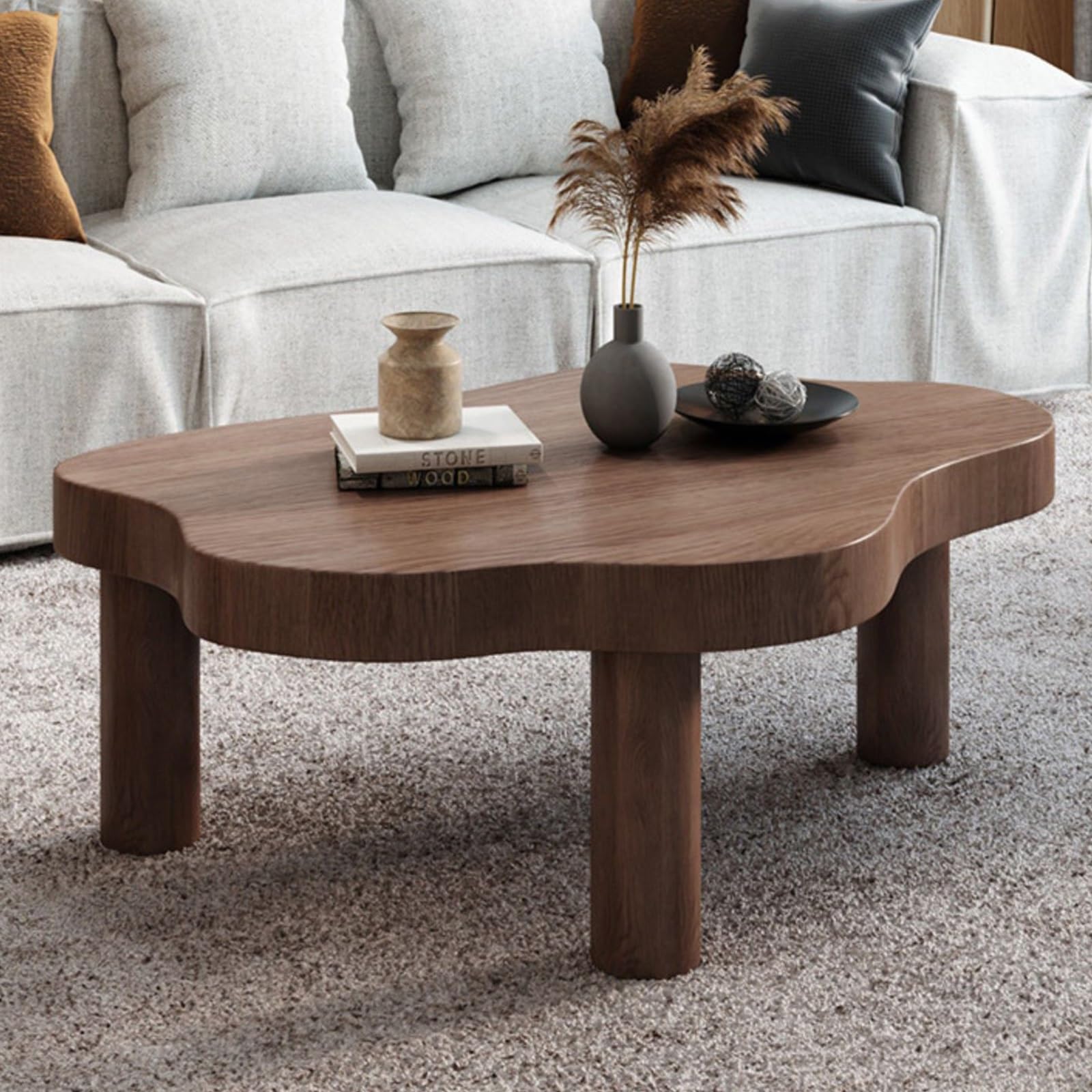 Table basse nuage en noyer pour un salon moderne et chaleureux
