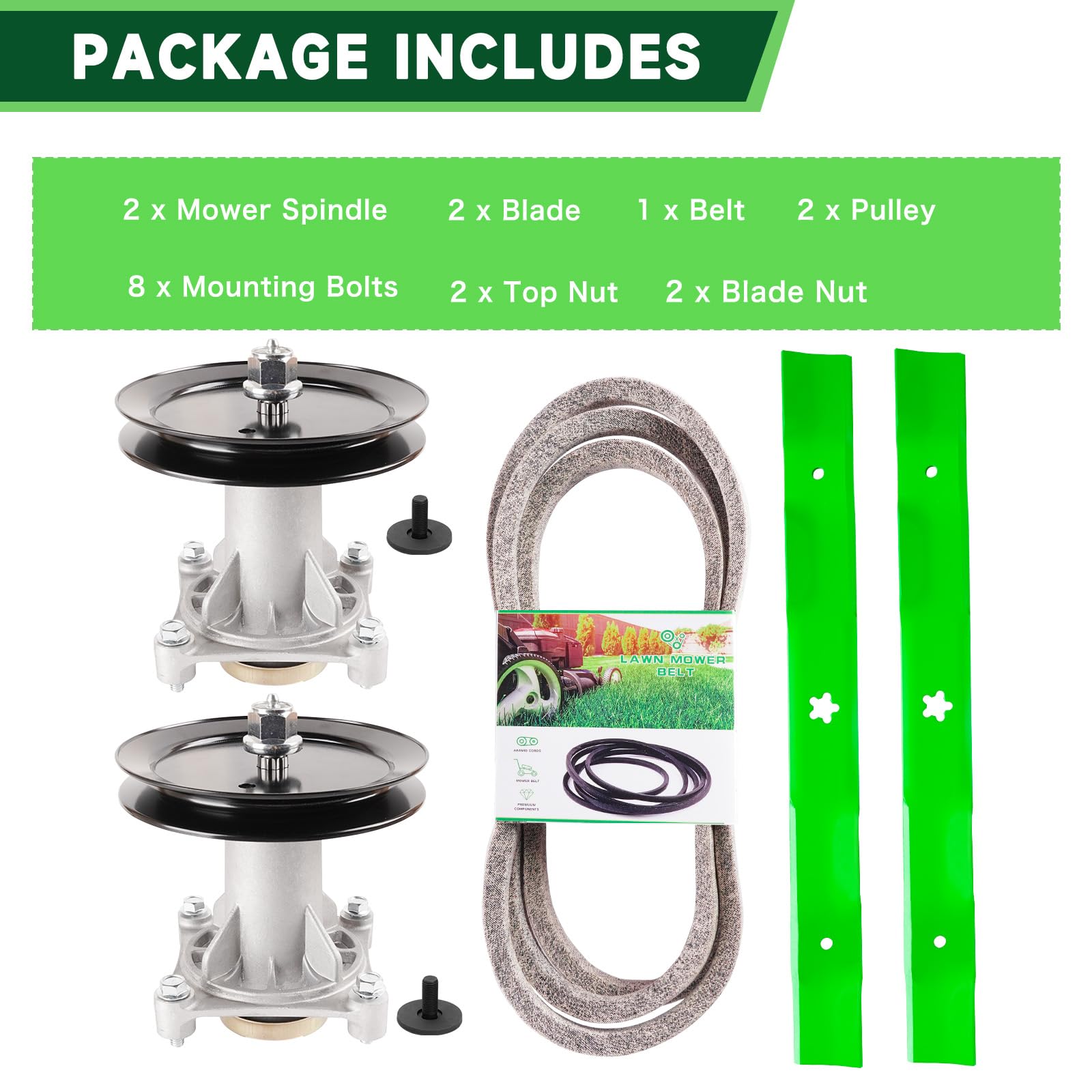 Kit de reconstrucción de cubierta de cortacésped de 46 pulgadas para cortacésped Craftsman Husqvarna Poulan YTH22V46 YTH21K46 YTH20K46 incluye 2 husillos 187292 192870 2 cuchillas 532403107 2