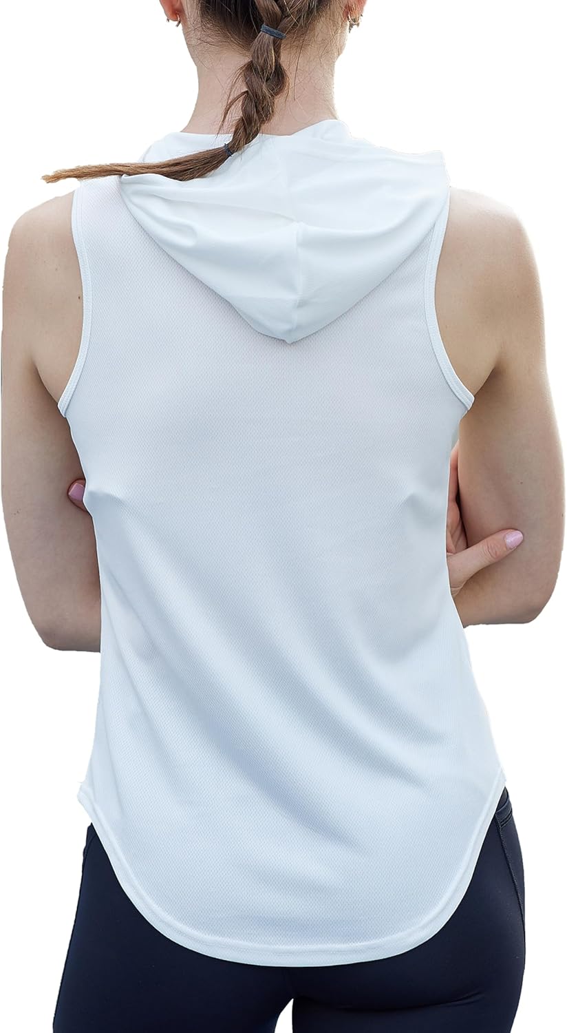 Womens Workout Hooded Tank Yoga Tops Running Shirts Quick Dry Gym Sleeveless Hoodie