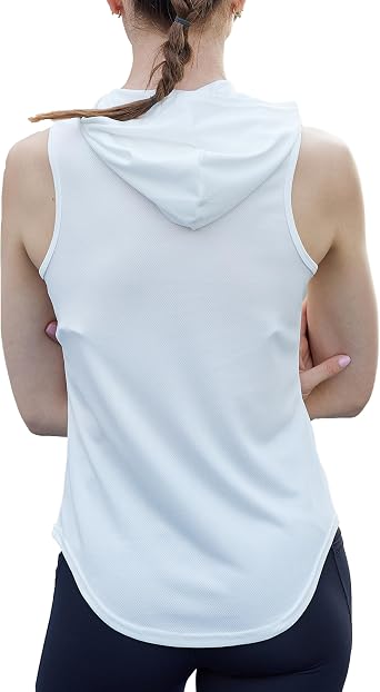 Womens Workout Hooded Tank Yoga Tops Running Shirts Quick Dry Gym Sleeveless Hoodie