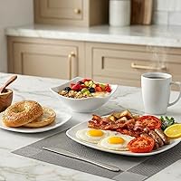 Vista 6 de Zulay Kitchen Luna - Juego de platos y cuencos, juego de vajilla de porcelana moderno de 16 piezas para 4, resistente a las astillas y a