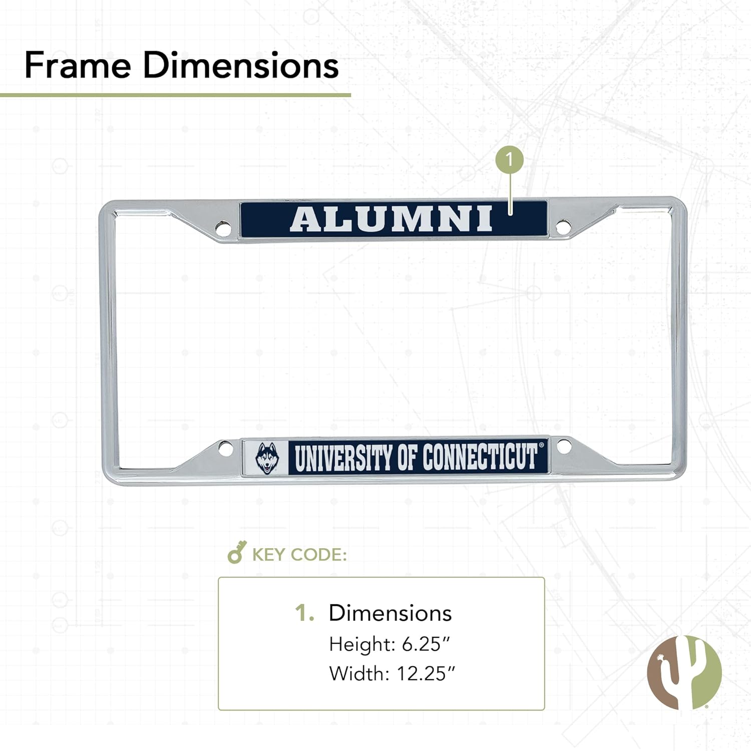 Desert Cactus University of Connecticut Car Accessories UConn License Plate Frame and Sticker for Front or Rear of Car (Sticker Frame Combo - Alumni)