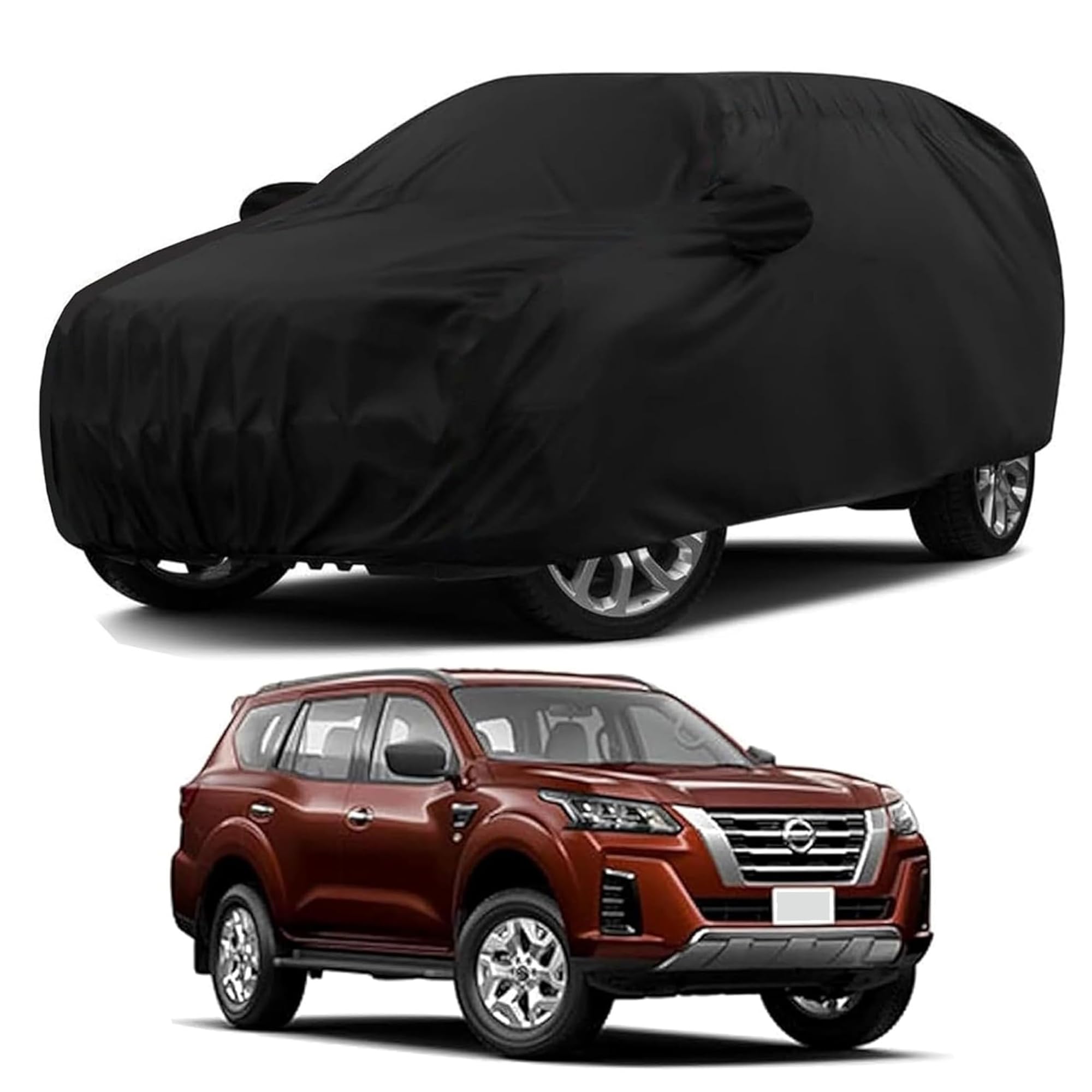 Sulfar 100% Water Resistant Car Body Cover Compatible with Mirror for Nissan Xterra (Triple Stitched, Full Bottom Elastic, Black)