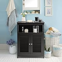 Vista 2 de Tangkula Bathroom Floor Cabinet, Wooden Freestanding Storage Cabinet with Double Shutter Door & Adjustable Shelf, Storage Cabinet for Bathroom Negro