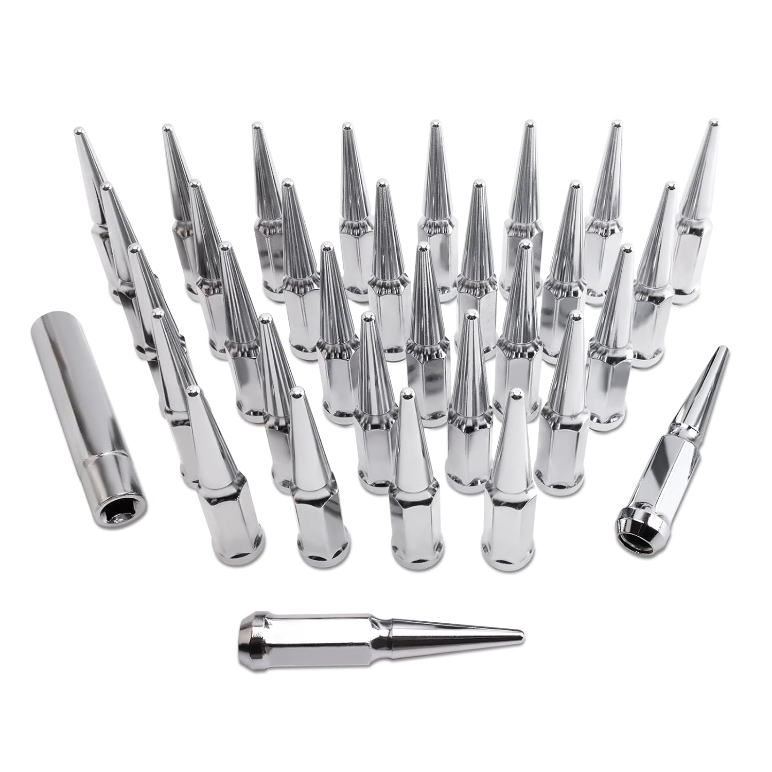 M14x1.5 Wheel Spike Lug Nuts & Cone/Conical Bulge Seat kit，Compatible with Civic Odyssey ES330 Accord CR-V Avenger Neon Daytona Prelude Caravan Escape Focus Celica ES300 More Replace 32+1 pcs