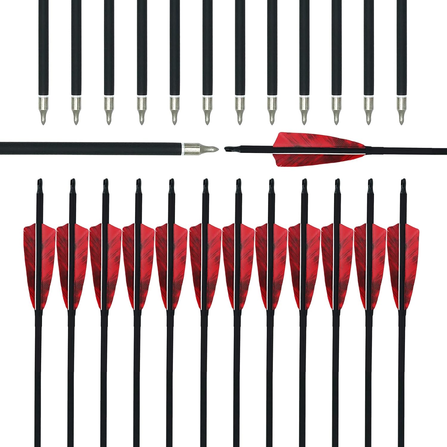 Archery Carbon Arrows 31" Hunting Arrows 500 Spine Arrow with Replaceable Tips Natural Fletching Targeting Practice Arrows for Recurve Bow Compound Bow Traditional Long Bow