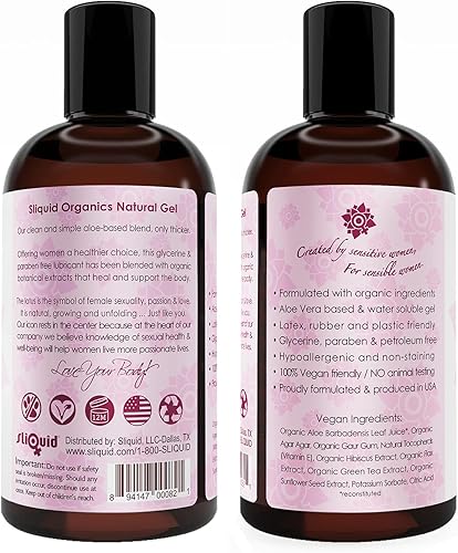 Miniatura 22 de Sliquid Organics Lubricante a base de agua, hoja de aloe vera infundida con aceites orgánicos y botánicos, gel lubricante natural
