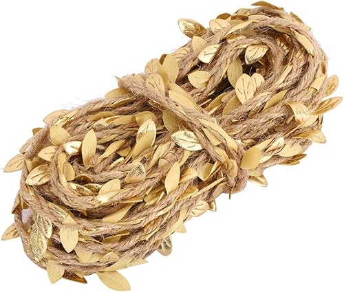 Miniatura 6 de Cinta de hoja de arpillera de 33 pies, cuerda de vid de yute natural dorada para colgar en la pared, cinta de hojas artificiales, carrete de cuerda