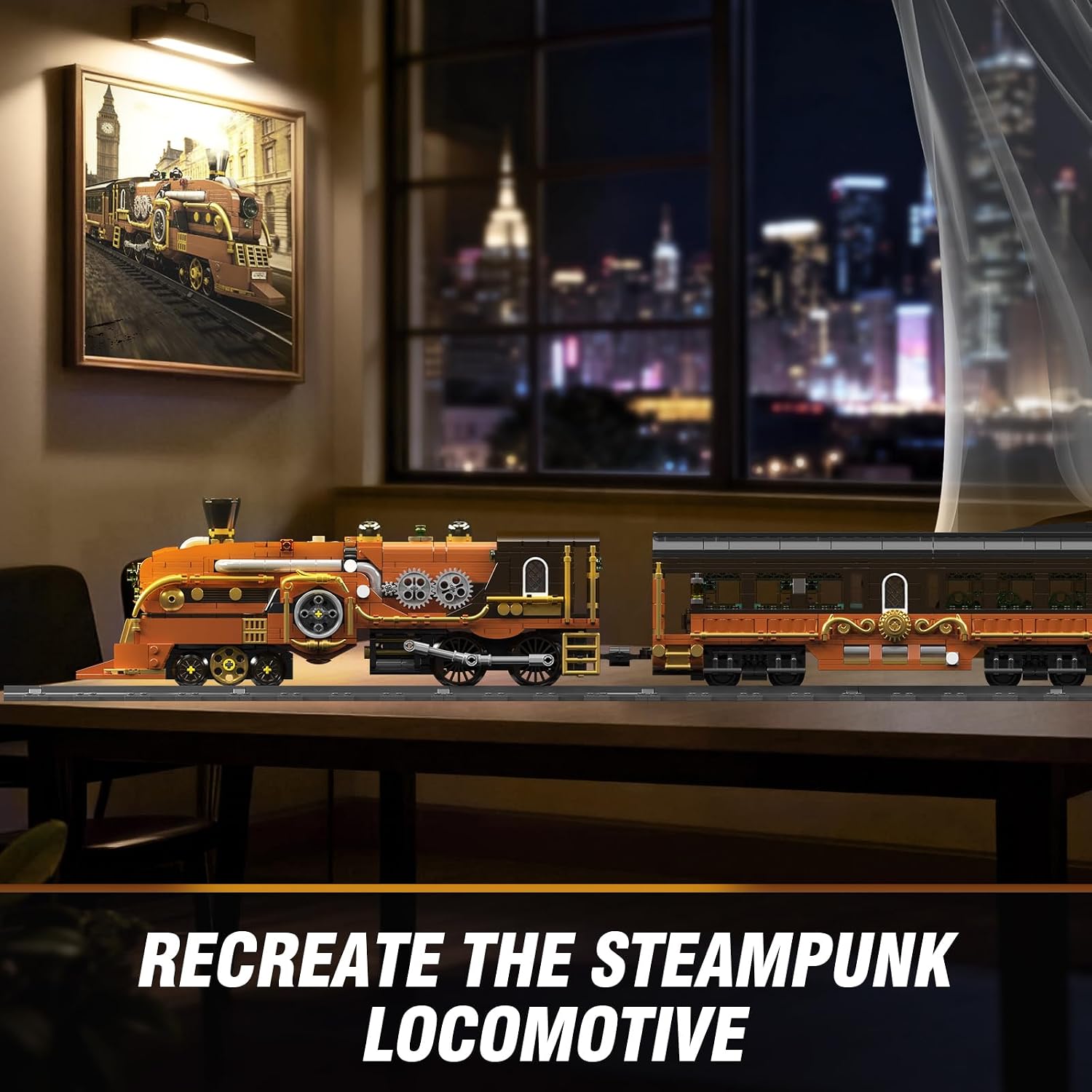 Mould King 12046 Steampunk Train Building Set, Remote/App Control Locomotive Model Kit with Tracks, Engineering Building Kit for Adults Teen(1954 PCS)