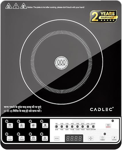 Cadlec CookEase 2000W Induction Cooktop | 8 Cooking Modes, Auto Shut-Off, Over-Heat Protection, LED Display, BIS Approved, 2-Year Warranty | Black