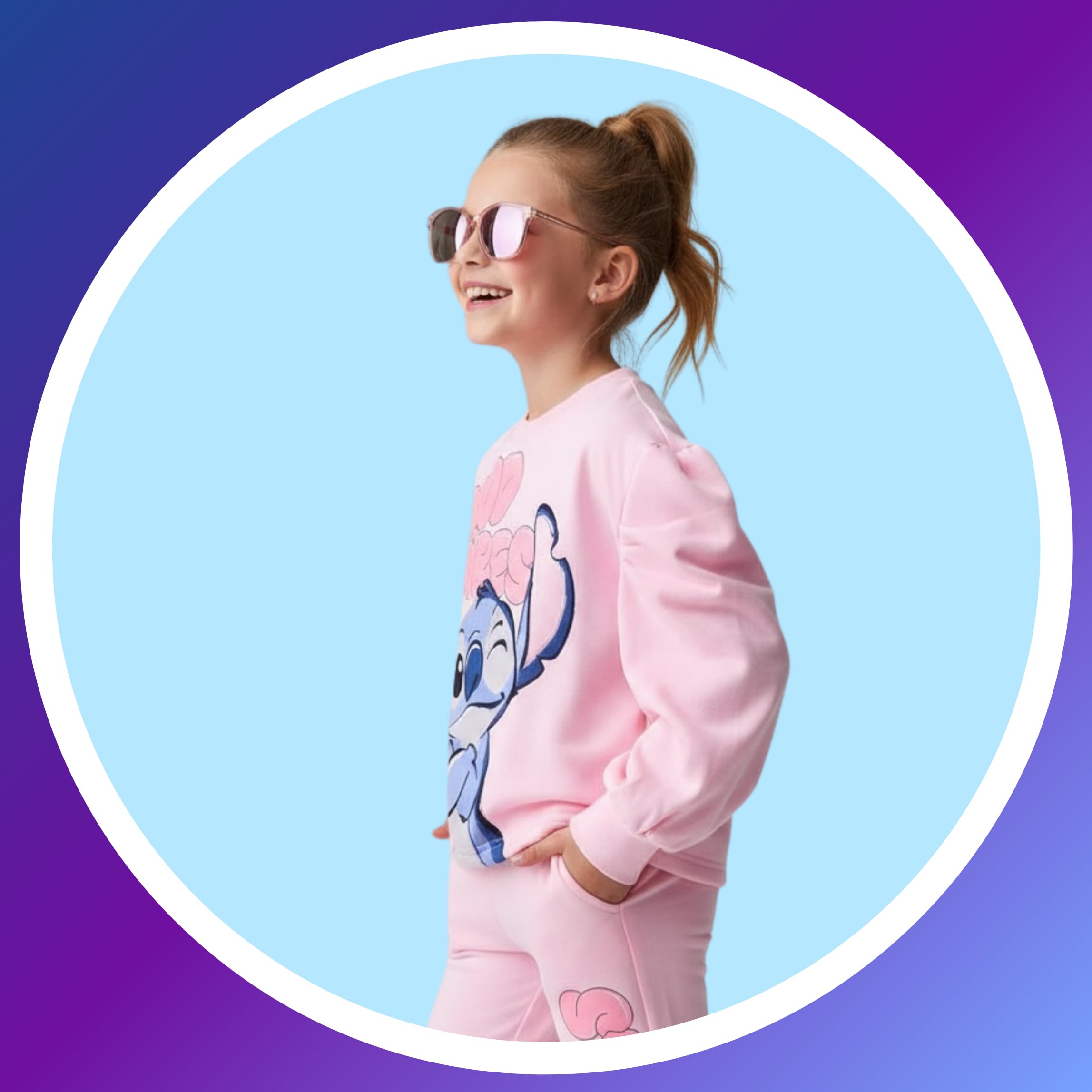 Disney Stitch Camiseta y Pantalon para Niñas, Chandal Conjunto 2 Piezas Sudadera y Pantalon para Niñas, Tallas 3 a 8 Años