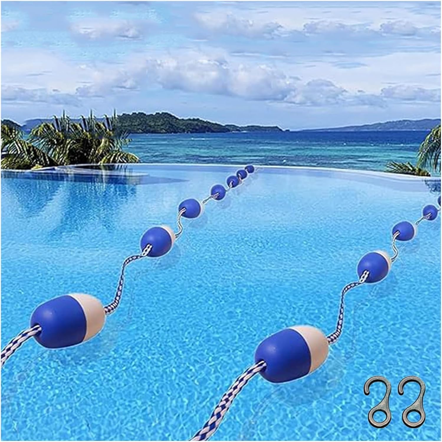 JKJZSALJ Pool Safety Hook Pool Lane Dividers, Blue And White Pool Safety Divider Rope Buoy Line, Floating Fence With 2 Hooks, For Swimming Waterways Beaches,Blue+white,6m/19.7ft