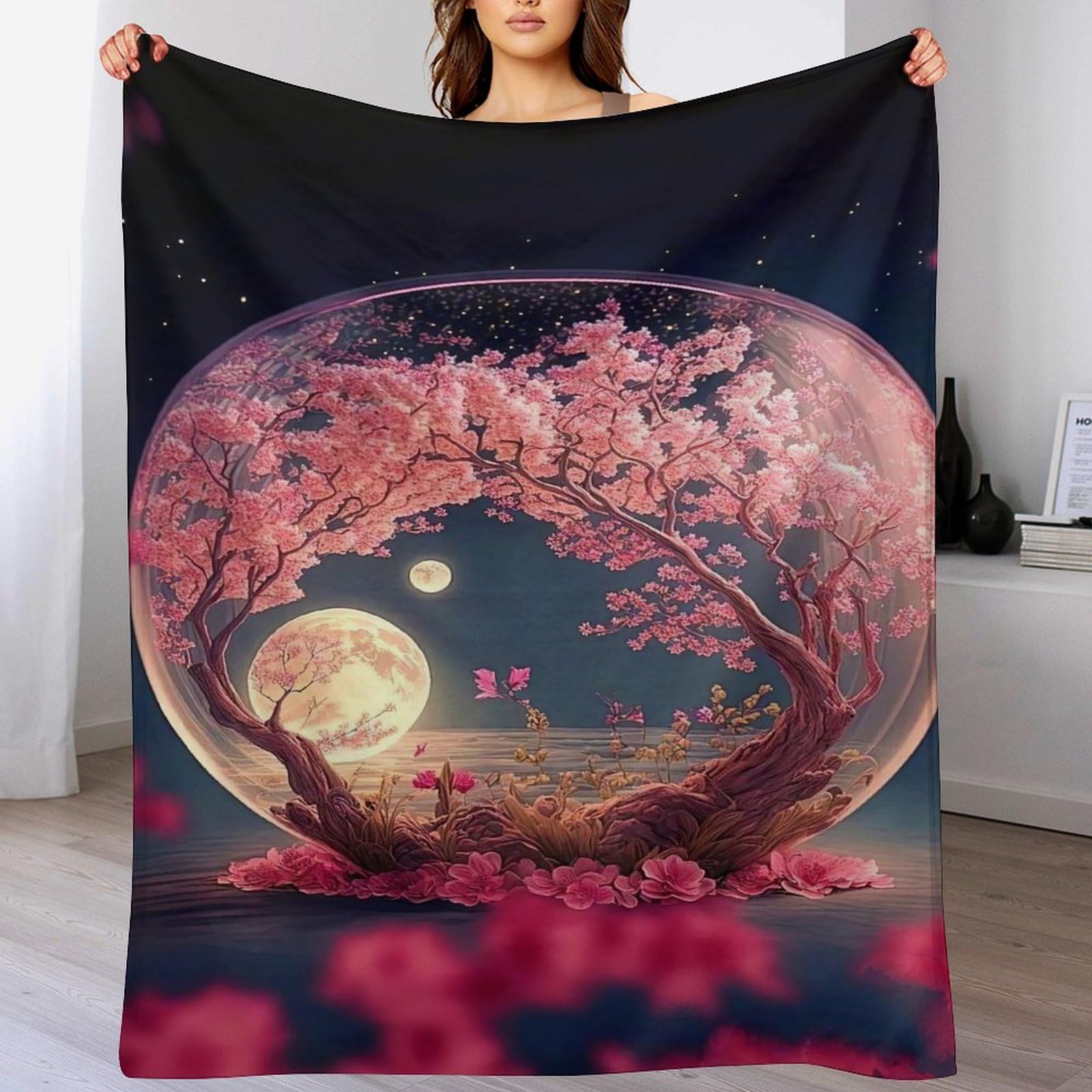 Couverture flannel cerisier japonais plaid en peluche ultra luxueuse et douce 150x200cm